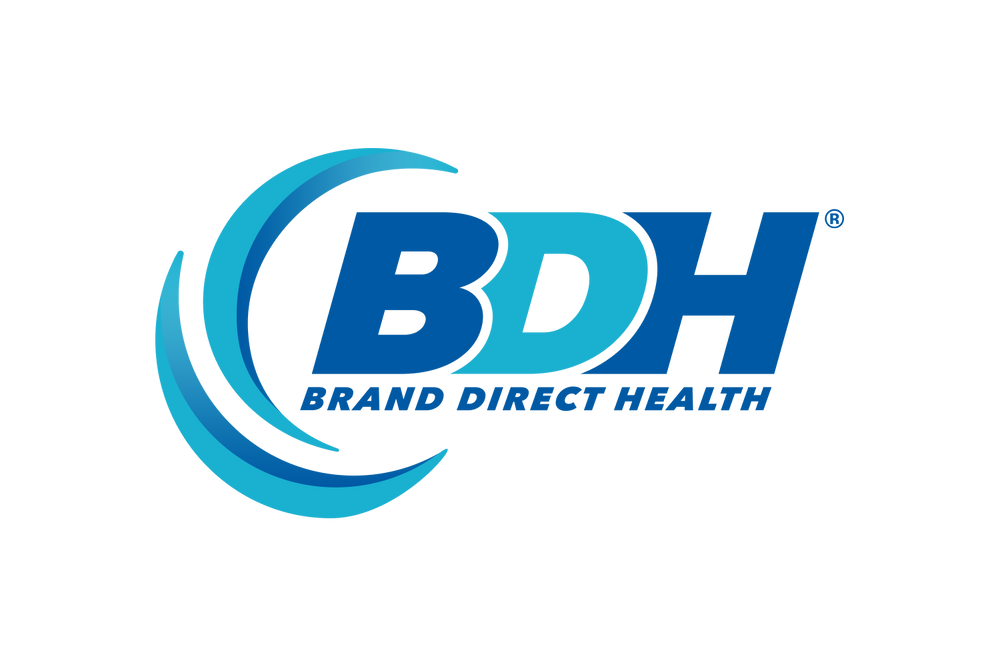 Logo of Brand Direct Health with blue and white design on a white background