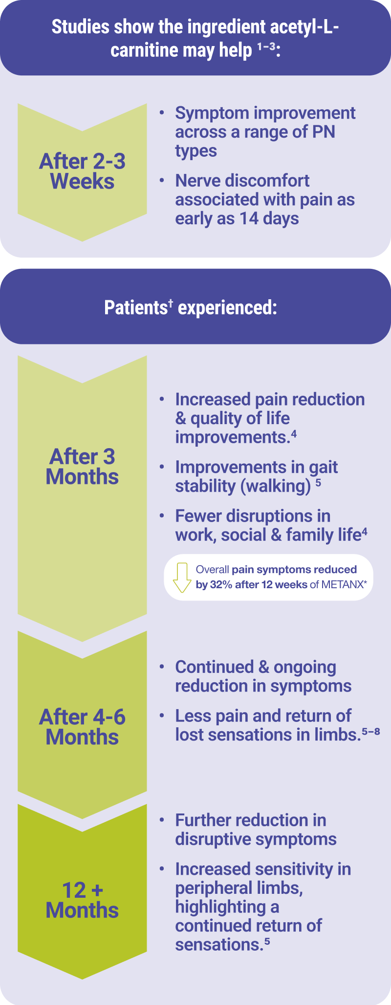 mobile timeline graphic depicting Metanx® efficacy